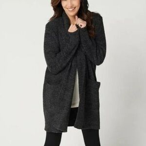 Barefoot Dreams CozyChic Cali open Cardigan Size small‎ heater black gray